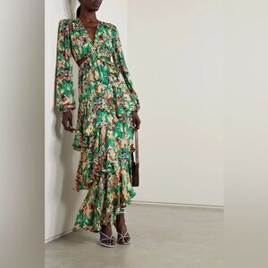 A.L.C. Bell Long Sleeve Layered Cutout Maxi Dress Emerald Multi SZ 2 NEW $1095!